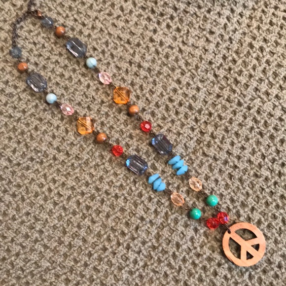 Jewelry - Necklace Beads and Wooden Peace Sign